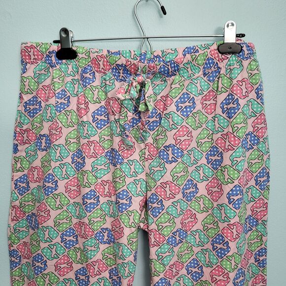 VINEYARD VINES Pajama Pants Womens L Cotton Woven Pink Blue Green Whale Print - Picture 2 of 7
